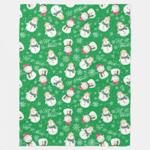 Cute Snowman Snowflake Whimsical Christmas Cozy Fleece Blanket