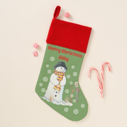 Cute snowman snowflakes christmas snow scene christmas stocking