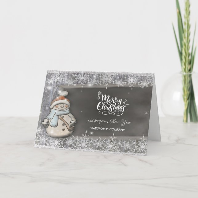 Cute Snowman,Snowflakes Corporate Greeting  Holiday Card (Front)