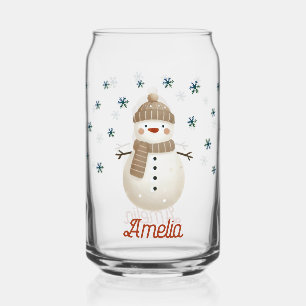Cute Snowman Snowflakes Drawing Name Christmas Can Glass