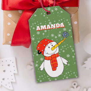 Cute Snowman Snowflakes Kid's Name Christmas Gift Tags
