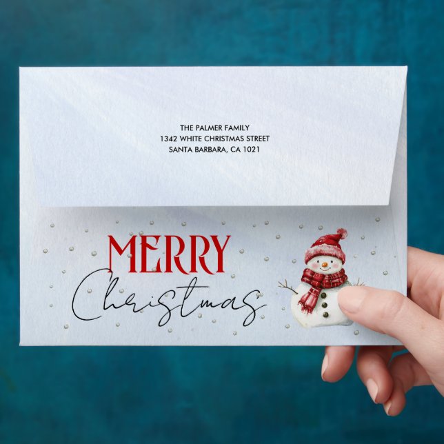 Cute snowman, snowflakes Merry Christmas holiday Envelope (Hand)