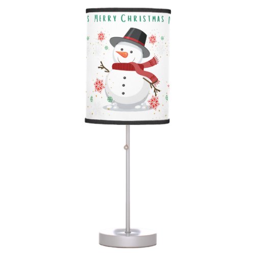 Cute Snowman  Snowflakes Merry Christmas Table Lamp