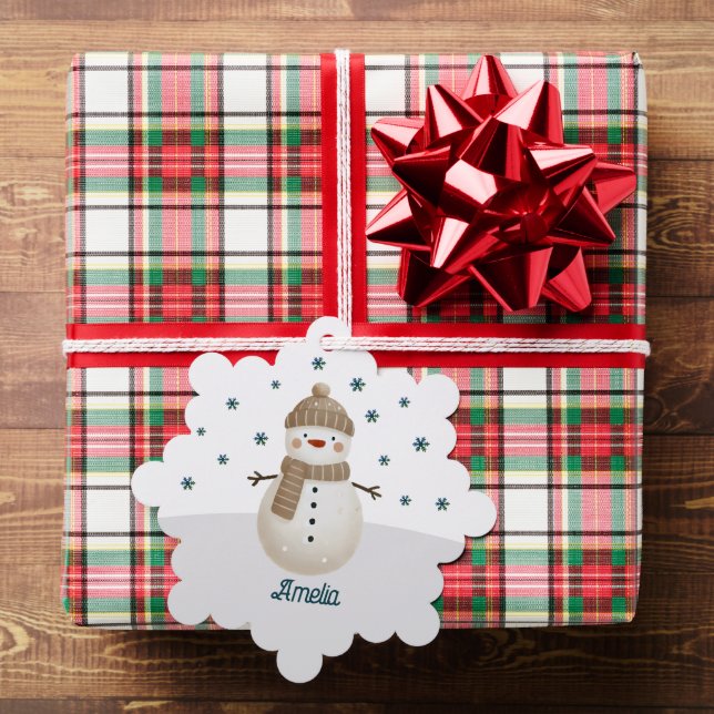 Cute Snowman Snowflakes Name Christmas Ornament Card (Insitu (Gift))