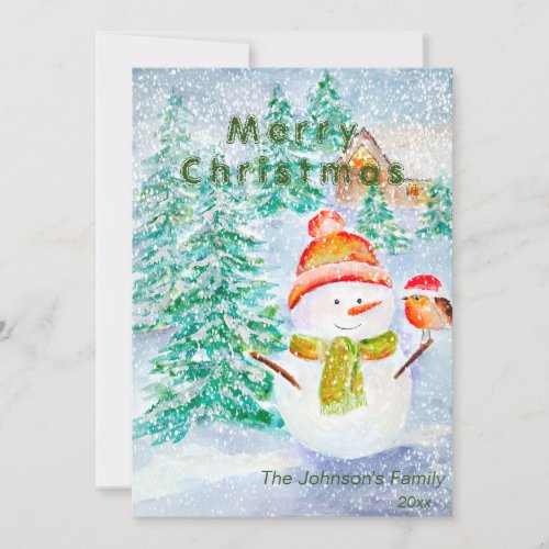cute snowman snowing Christmas card