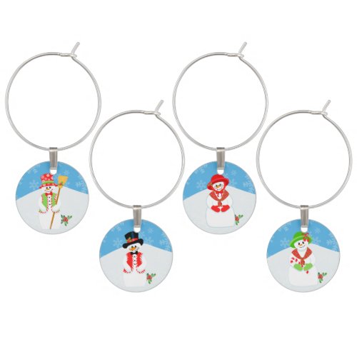 Cute Snowman Snowwoman Christmas Wine Charm