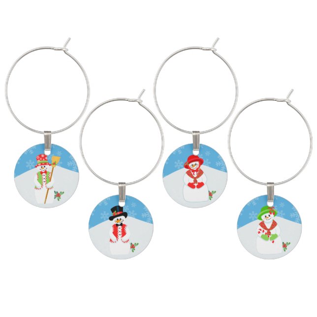 Cute Snowman Snowwoman Christmas Wine Charm (Staggered)