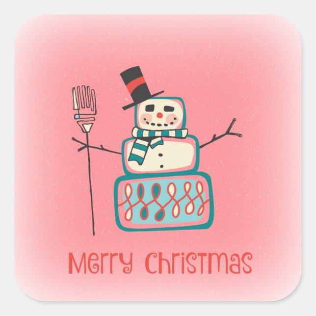 Cute Snowman Square Sticker (Front)