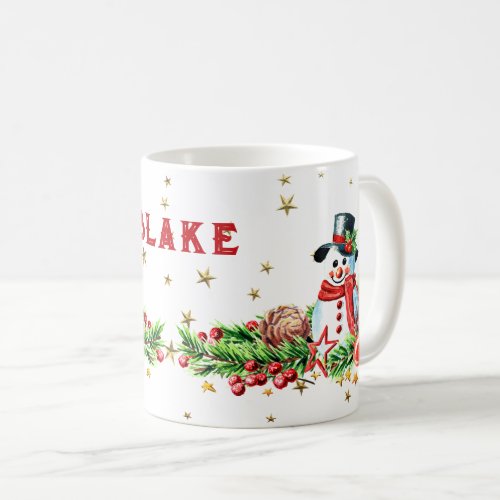 Cute Snowman Stars Custom Name Christmas Mug