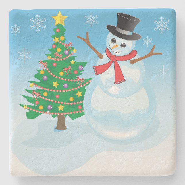 Cute Snowman Stone Coaster (Front)