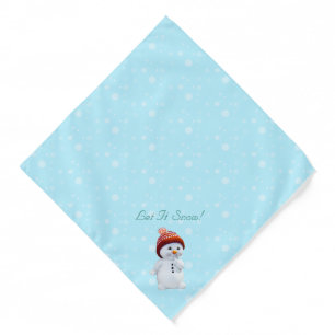 Cute snowman, text and snowflakes on ligh blue bandana