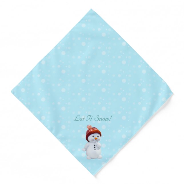 Cute snowman, text and snowflakes on ligh blue bandana (Front)