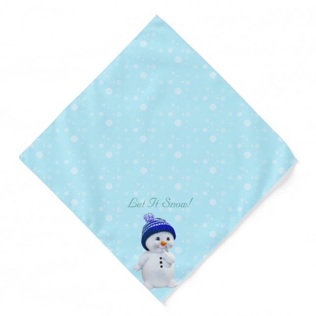 Cute snowman, text and snowflakes on ligh blue bandana (Front)