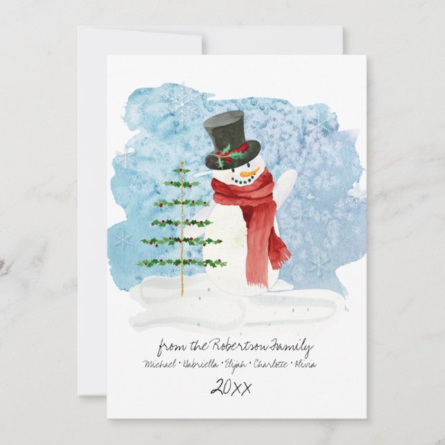 Cute Snowman Top Hat Merry Christmas Script Photo Holiday Card (Front)