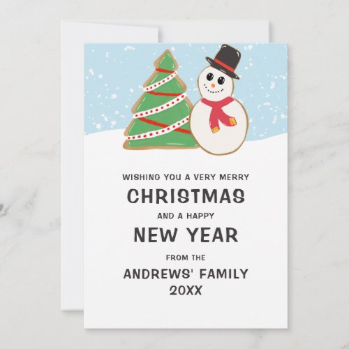 Cute Snowman Tree Cookie Illustration Christmas Holiday Card