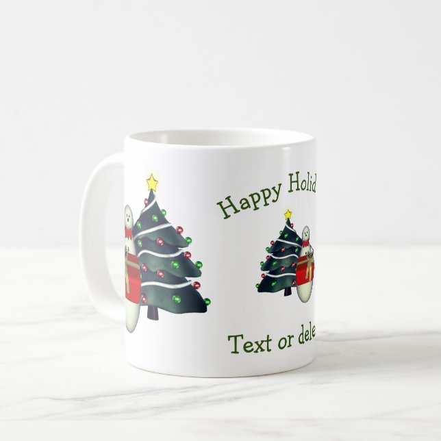 Cute Snowman Tree Personalized Christmas Holiday Coffee Mug (Front Left)