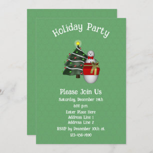 Cute Snowman Tree Present Christmas Holiday  Invitation