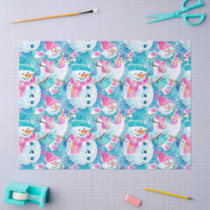Cute snowman turquoise watercolor pattern tissue paper