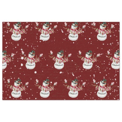 Cute Snowman Watercolor Merry Christmas Typography Tissue Paper