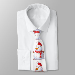 Cute snowman wearing a red hat with red scarf neck tie