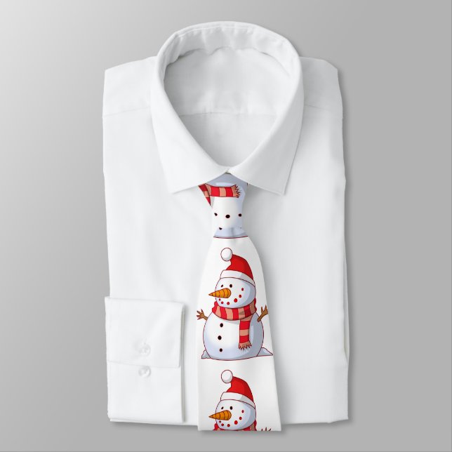 Cute snowman wearing a red hat with red scarf neck tie (Tied)