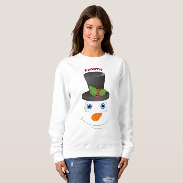 Cute Snowman Wearing Hat Customizable Message Sweatshirt (Front Full)