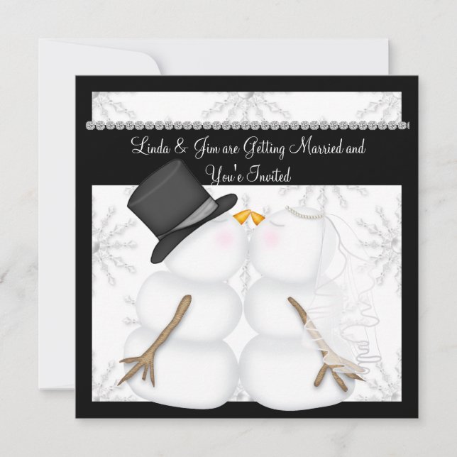 CUTE Snowman Wedding Invitations with Snowflakes (Front)