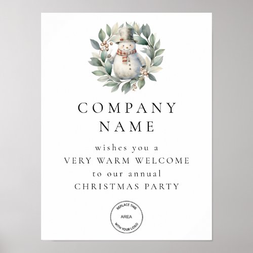 Cute Snowman Welcome Company Christmas Party Logo Poster