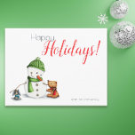 Cute Snowman Winter Christmas Holiday Postcard<br><div class="desc">Cute postcard with an illustration of a snowman and animals. Either if is from your family or from your business, postcards are the best way to greet the Holiday season. All the text in this postcard is customizable. You can customize further if you want to add an extra message at...</div>