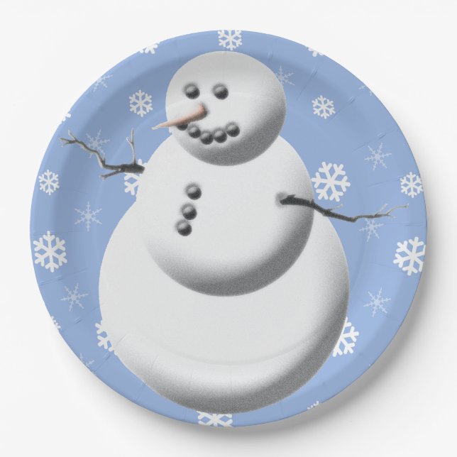 Cute Snowman Winter Holiday Snowmen Xmas Paper Plates (Front)
