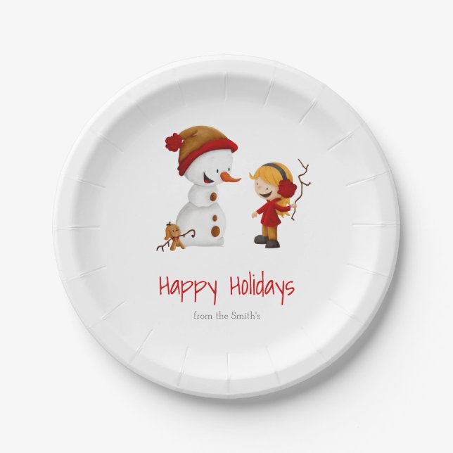 Cute Snowman Winter Holidays Party Paper Plates (Front)