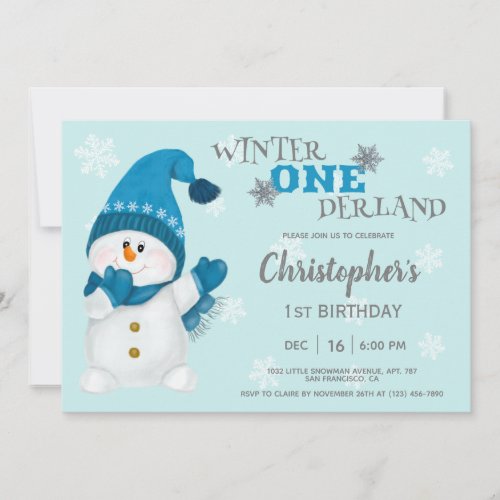 Cute Snowman Winter Onederland 1st Birthday Party Invitation
