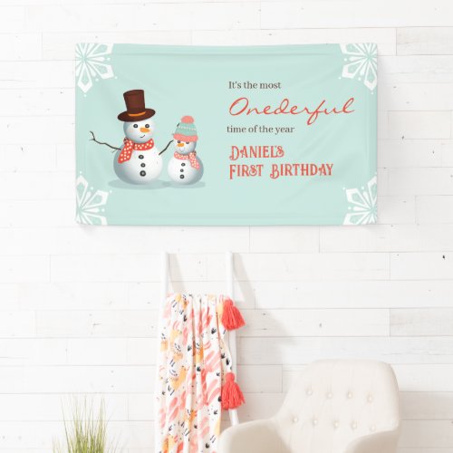 Cute Snowman Winter Onederland Birthday  Banner