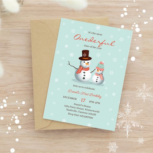 Cute Snowman Winter Onederland Birthday Photo Invitation