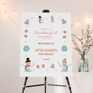 Cute Snowman Winter Onederland Birthday Sign