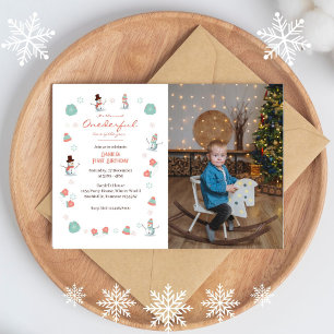 Cute Snowman Winter Onederland Photo Birthday Invitation