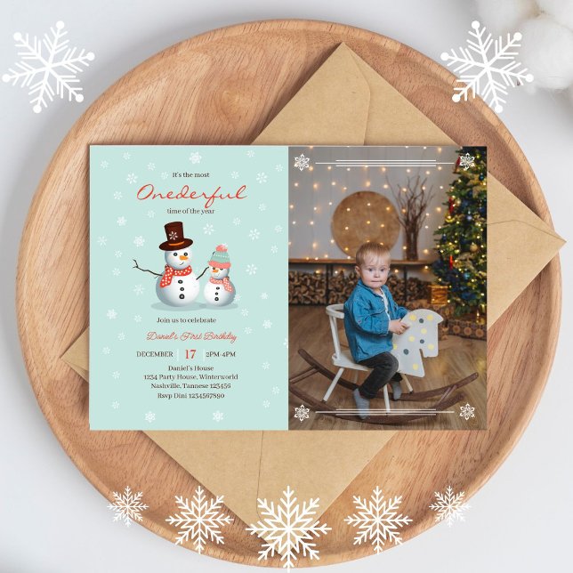Cute Snowman Winter Onederland Photo Birthday  Invitation (Creator Uploaded)