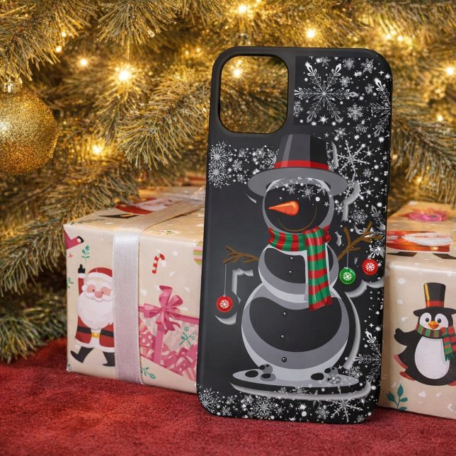 Cute Snowman Winter Phone Case with Snowflakes ("A Frosty Friend waiting to be unwrapped")