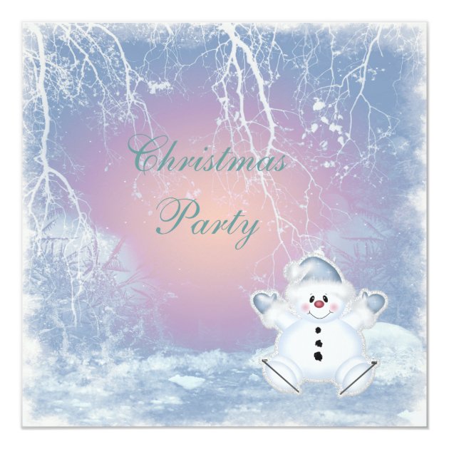 Cute Snowman & Winter Scene Christmas Party Invitation