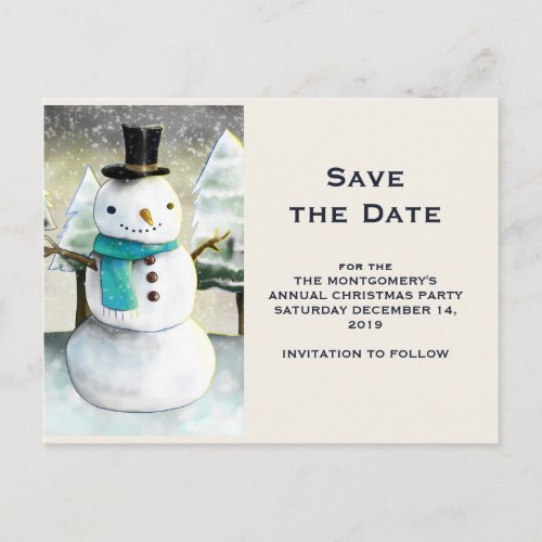 Cute Snowman Winter Scene Christmas Save the Date Invitation Postcard