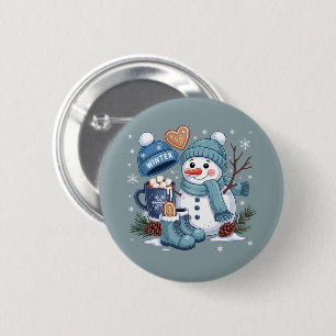 Cute Snowman Winter Season Vibes Christmas Holiday Button