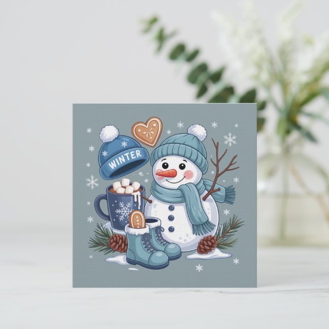 Cute Snowman Winter Season Vibes Christmas Holiday Invitation (Standing Front)