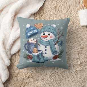 Cute Snowman Winter Season Vibes Christmas Holiday Throw Pillow
