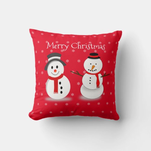 Cute Snowman Winter Snow Red Merry Christmas Kids Throw Pillow