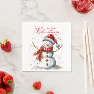 Cute Snowman Winter Watercolor Merry Christmas Napkins