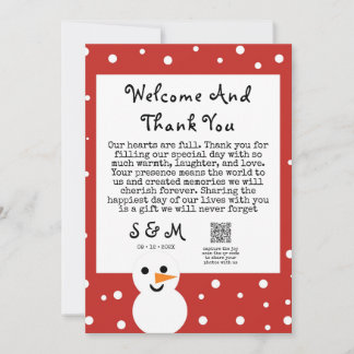 Cute Snowman Winter Wedding Thank You QR Code Card