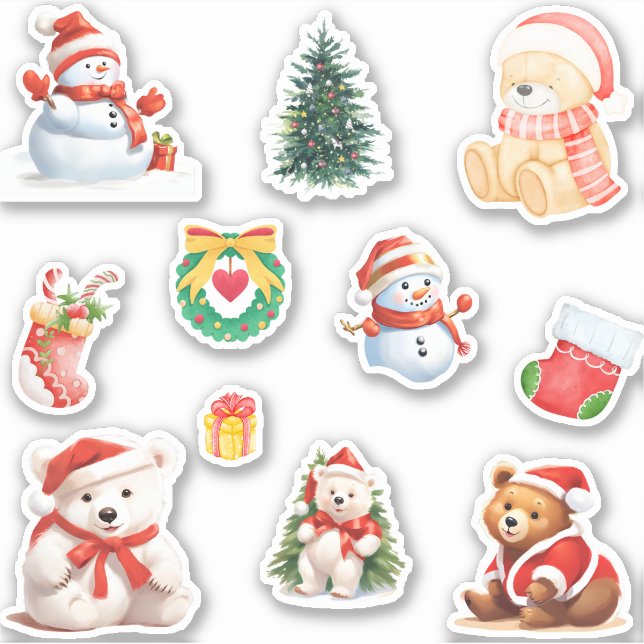 Cute Snowman winter white Bear Santa Christmas  Sticker (Front)