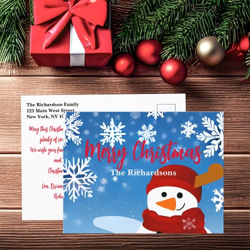 Cute Snowman Winter Wonderland Merry Christmas  Holiday Postcard