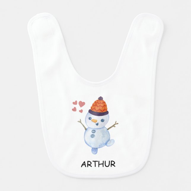 Cute snowman with beanie baby bib (Front)