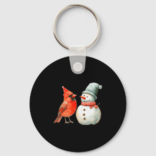 Cute Snowman With Bird Winter Christmas Scene Keychain